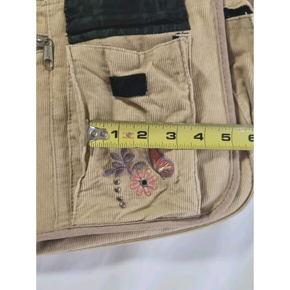 Mudd Vintage Denim Messenger Bag 00s Y2K Beige Floral Embroidered Crossbody - Picture 12 of 16